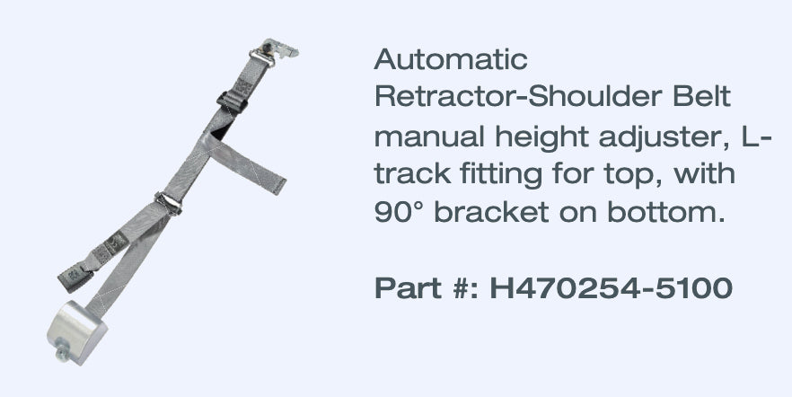 AMF Bruns Retractable Shoulder Belt w/ Height Adjuster, L-Track on Top, 90° Bracket on Bottom AMF Bruns