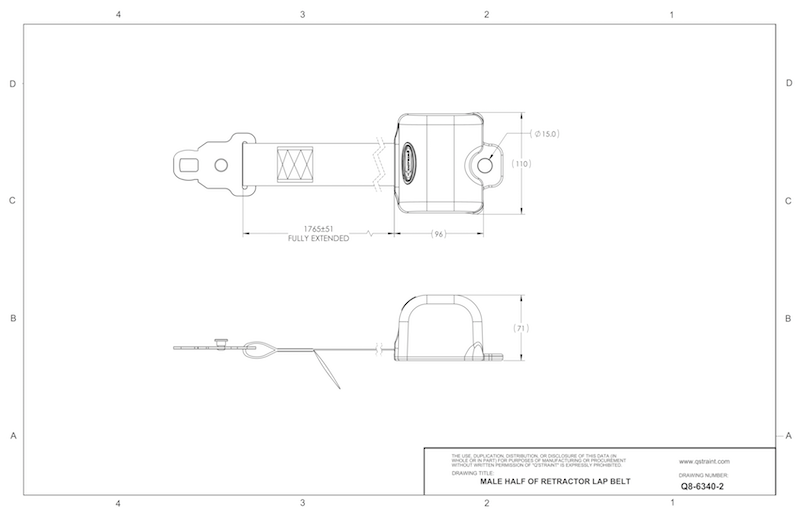 Q8-6340-2 | male half of retractable lap belt | Q'Straint
