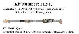 Manual Wheelchair Kit For L-Track With Snap Hook & D-Ring Connection | FE517 - wheelchairstrap.com