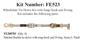 Manual Wheelchair Kit For L-Track With Snap Hook & D-Ring Connection | FE523 - wheelchairstrap.com