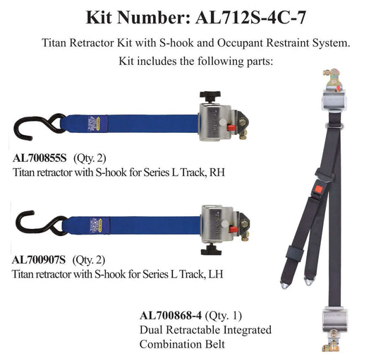 TITAN700 Retractor Kit with Occupant Restraint | S-Hooks & L-Track | AL712S-4C-7 Sure-Lok