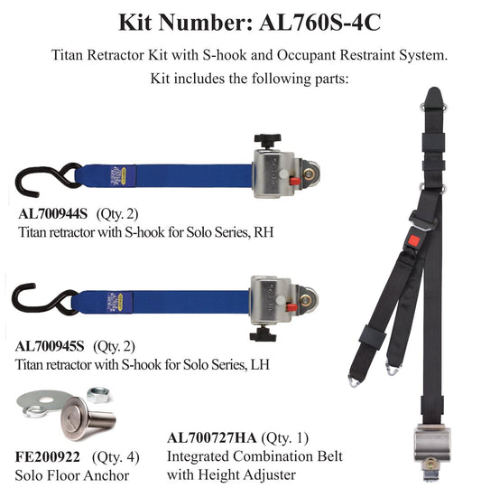 Sure-Lok | AL760S-4C-SNC TITAN700 Retractor Kit & Occupant Restraint S Hook | SNC Fitting