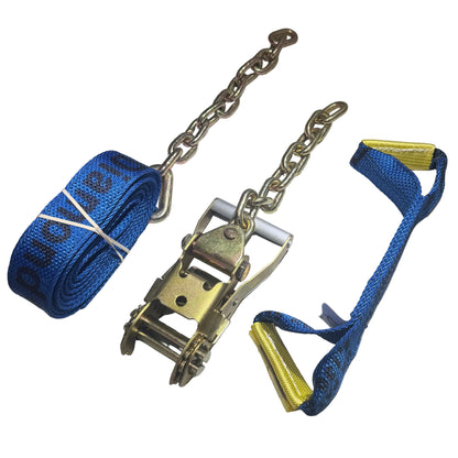 8 Point DiamondWeave™  14 Ft Strap Kit for Rollback/Flatbed Tie Downs with 12" Chain Tail | COLOR OPTIONS