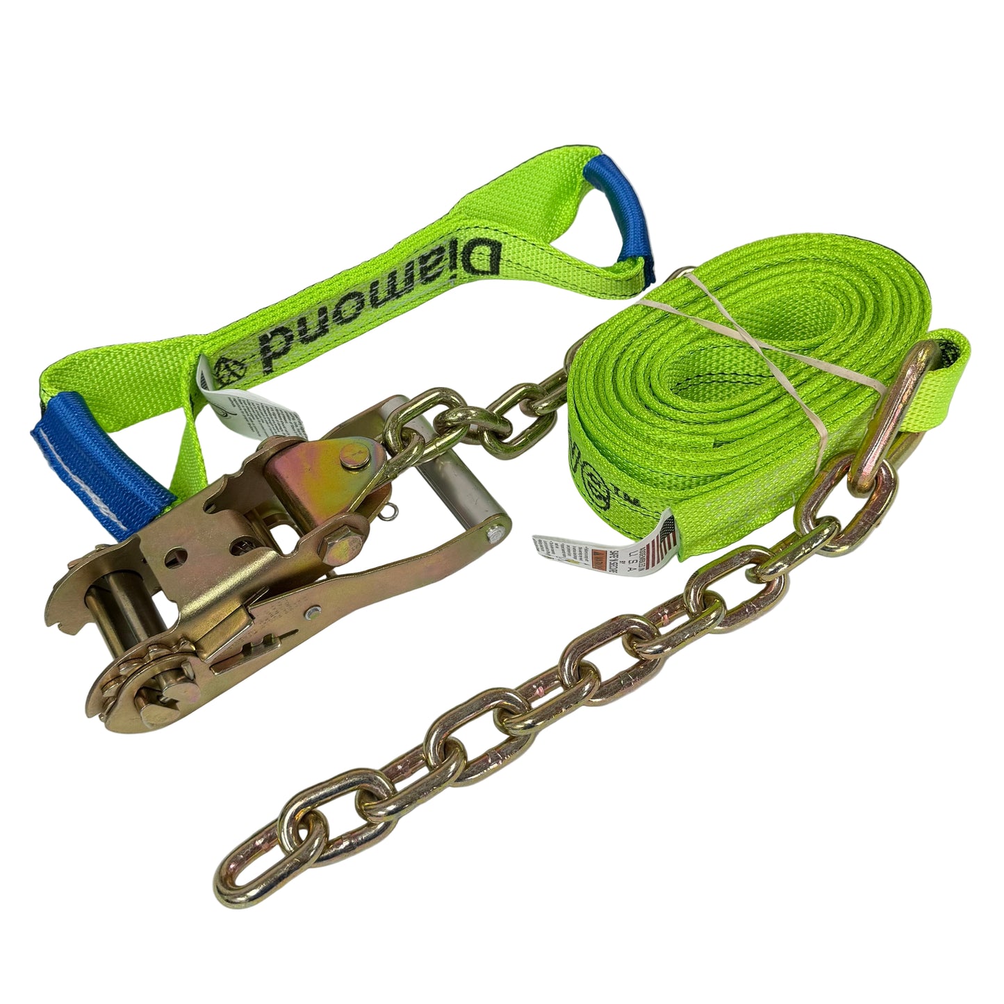 8 Point DiamondWeave™  18 Ft Strap Kit for Rollback/Flatbed Tie Downs with 12" Chain Tail | COLOR OPTIONS