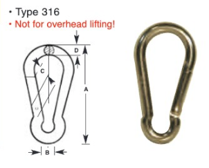 ½" Utility Carabiner Snap Hook 2450 Style | Stainless Steel